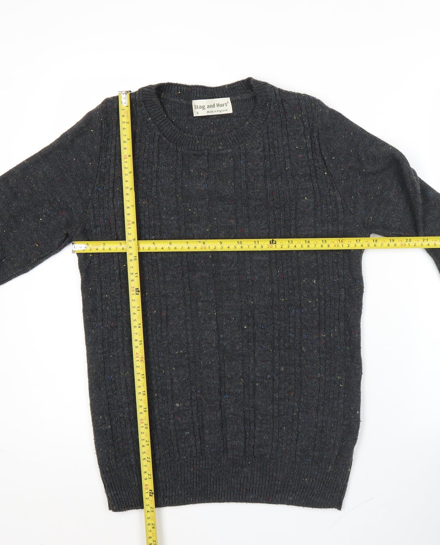 Stag and Hart Mens Grey Cable Knit Acrylic Jumper Size S