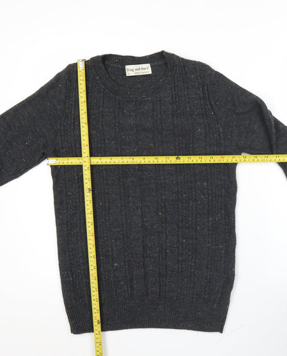 Stag and Hart Mens Grey Cable Knit Acrylic Jumper Size S