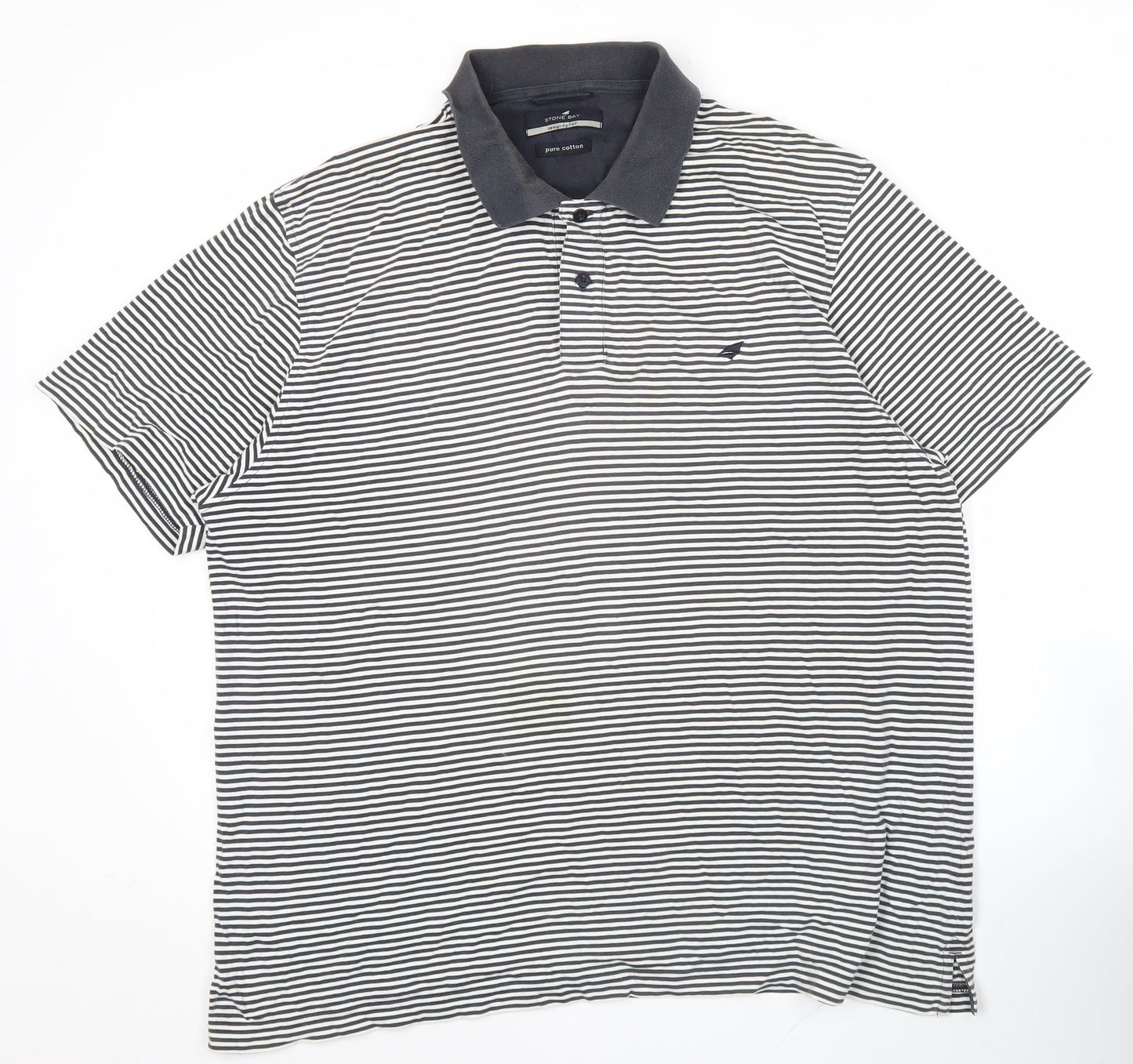 Stone Bay Men’s Black Striped Polo Shirt Large Cotton Casual