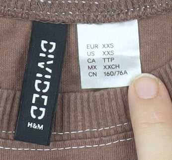 Womens UK Size 2XS H&M Brown Basic T-Shirt