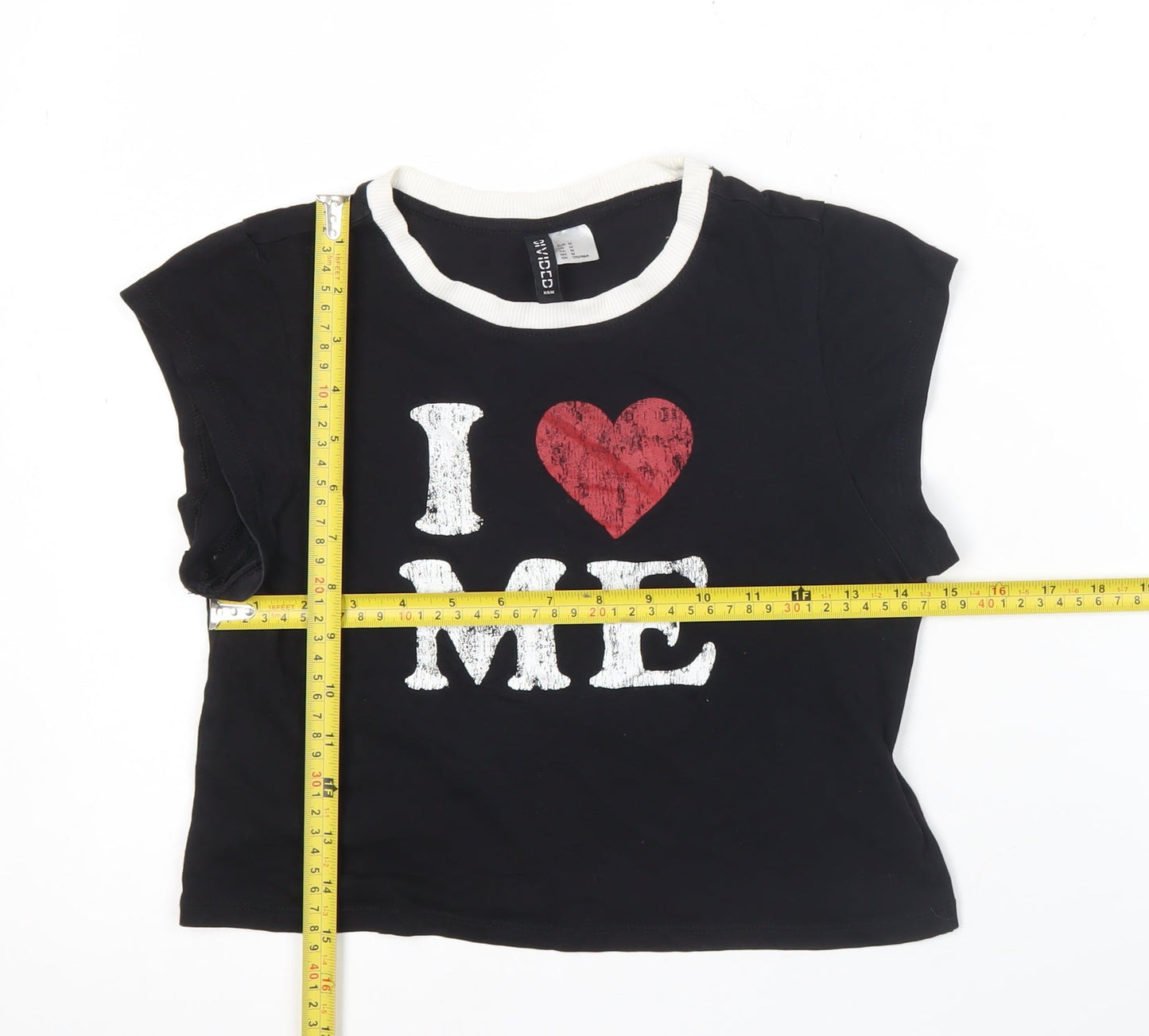Womens UK Size 12 H&M Black Cropped T-Shirt