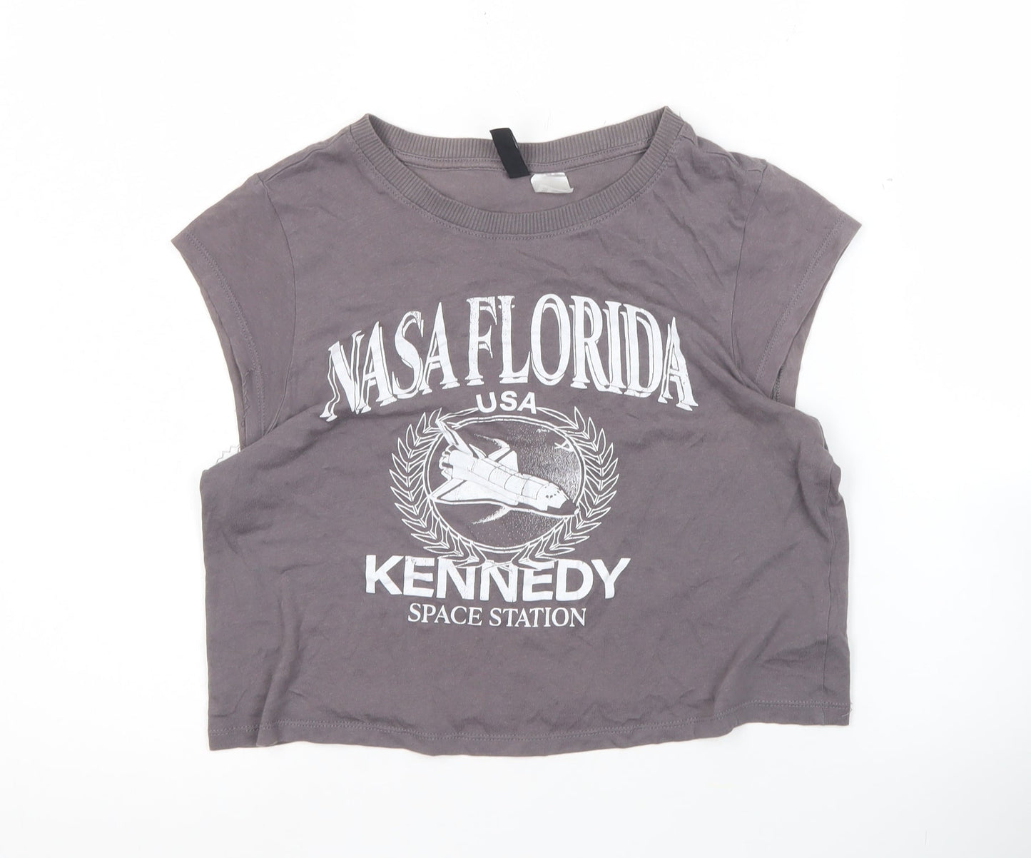 Womens UK Size 12 H&M Grey Cropped T-Shirt