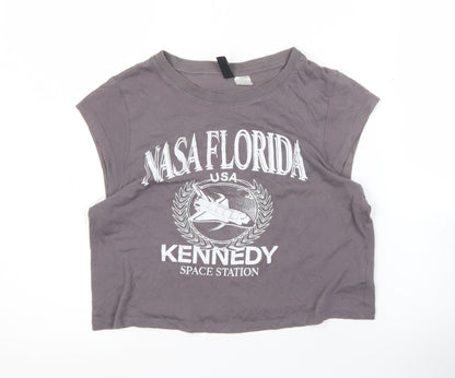 Womens UK Size 12 H&M Grey Cropped T-Shirt