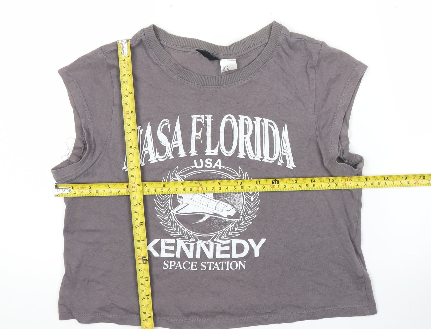 Womens UK Size 12 H&M Grey Cropped T-Shirt