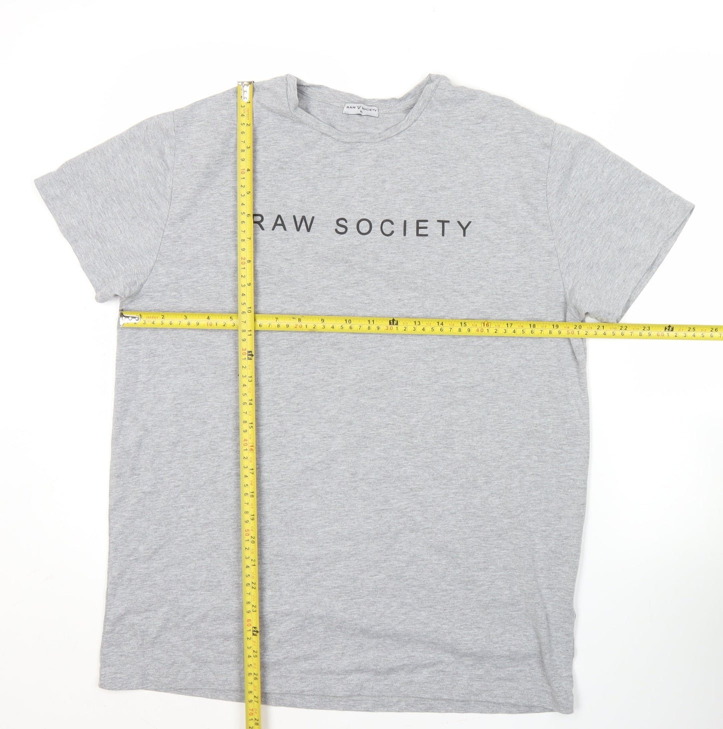 Raw Society Mens Grey XL Logo Crew Neck Short Sleeve T-Shirt