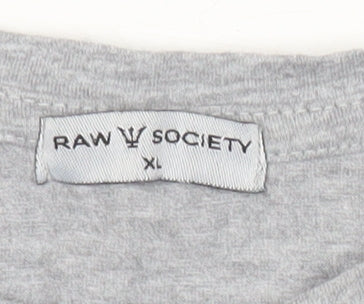 Raw Society Mens Grey XL Logo Crew Neck Short Sleeve T-Shirt