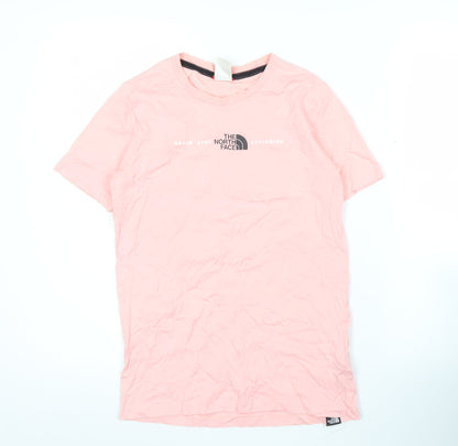 The North Face Girls Pink Logo T-Shirt L Short Sleeve Crew Neck Cotton
