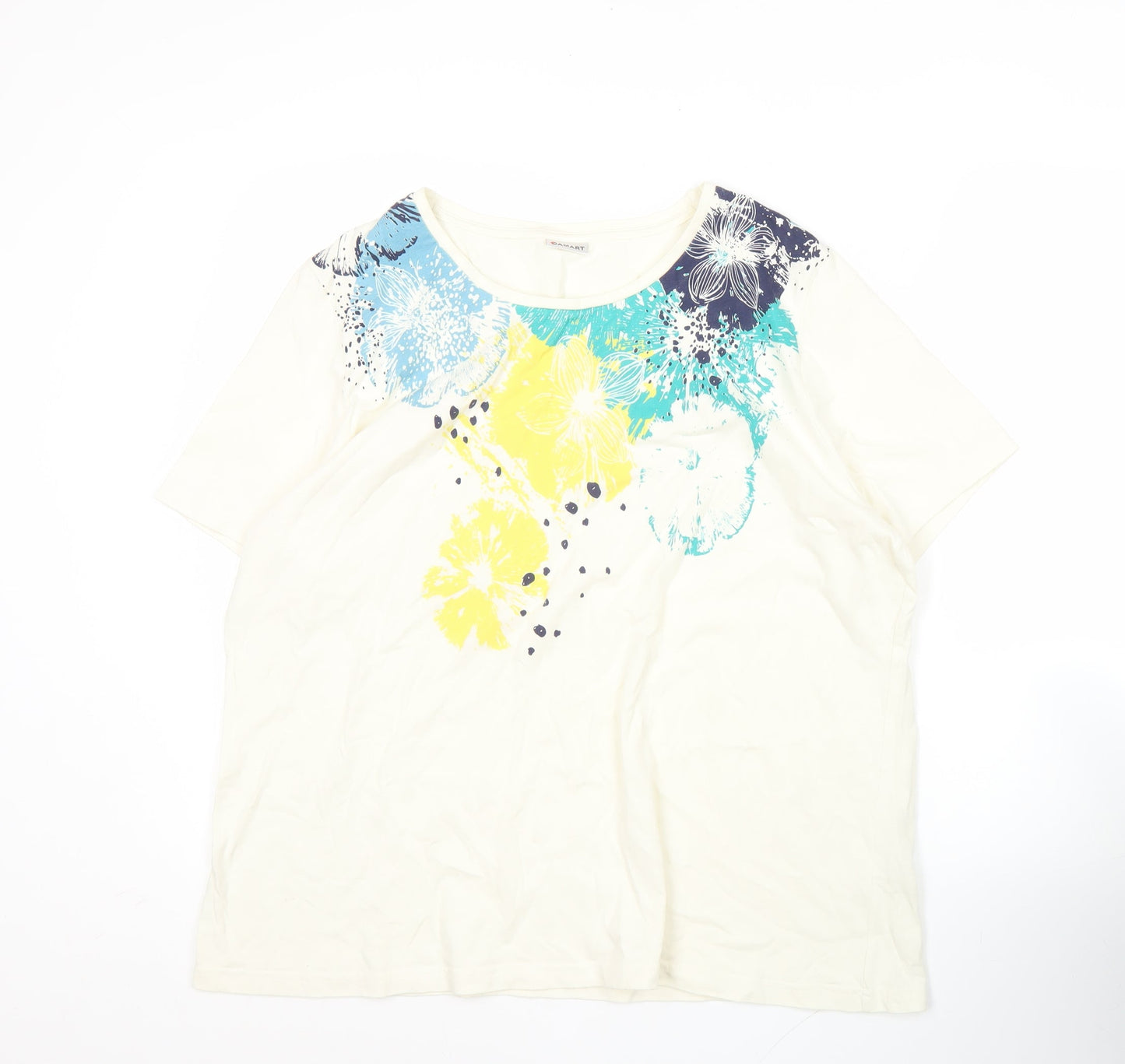 Damart Women’s Ivory Floral Print Cotton T-Shirt Plus Size 22/24