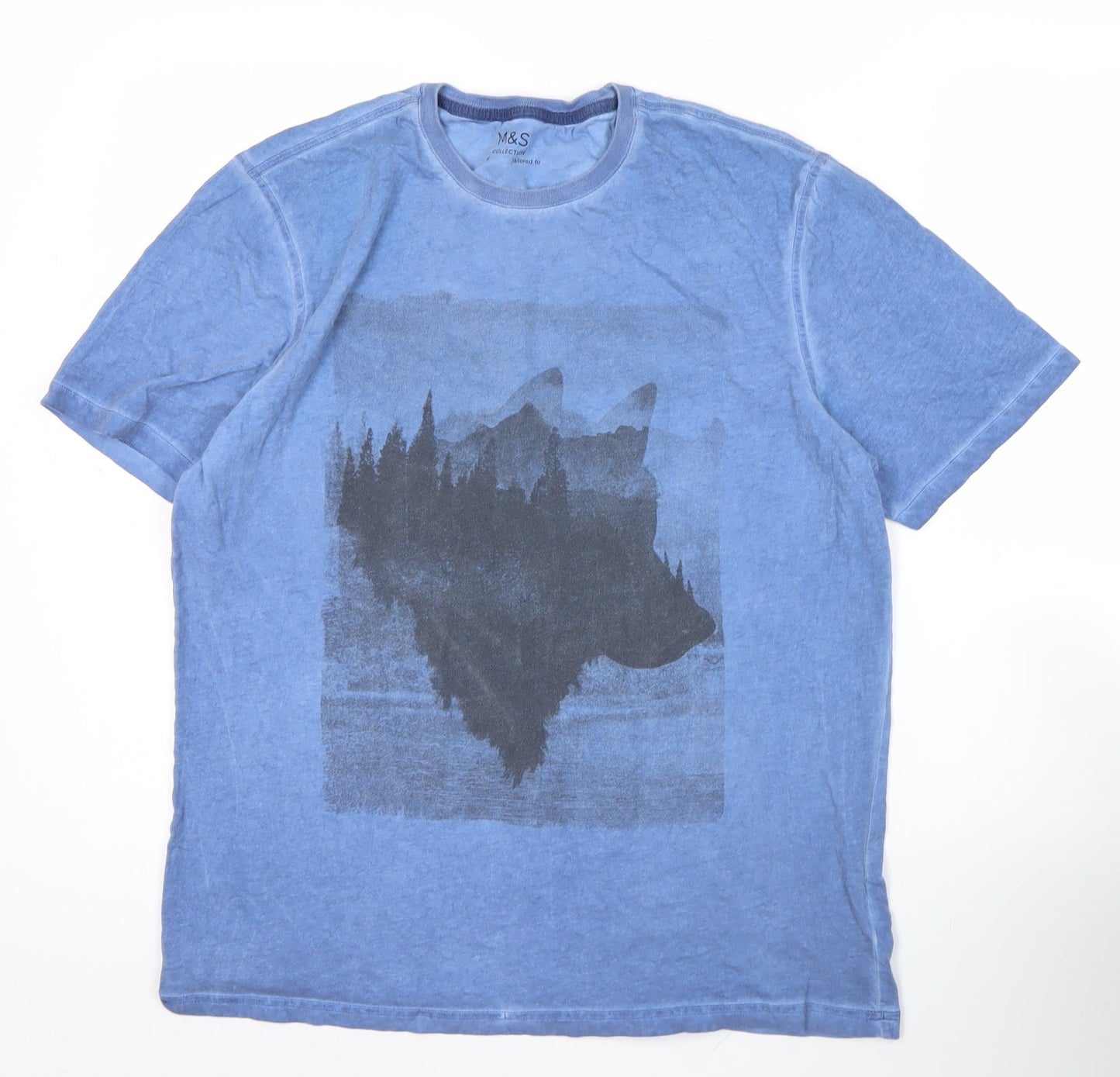 Marks and Spencer Men's Blue Medium Slim Fit Graphic T-Shirt