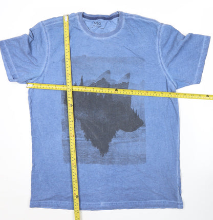 Marks and Spencer Men's Blue Medium Slim Fit Graphic T-Shirt