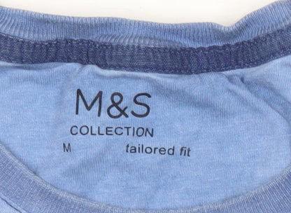 Marks and Spencer Men's Blue Medium Slim Fit Graphic T-Shirt