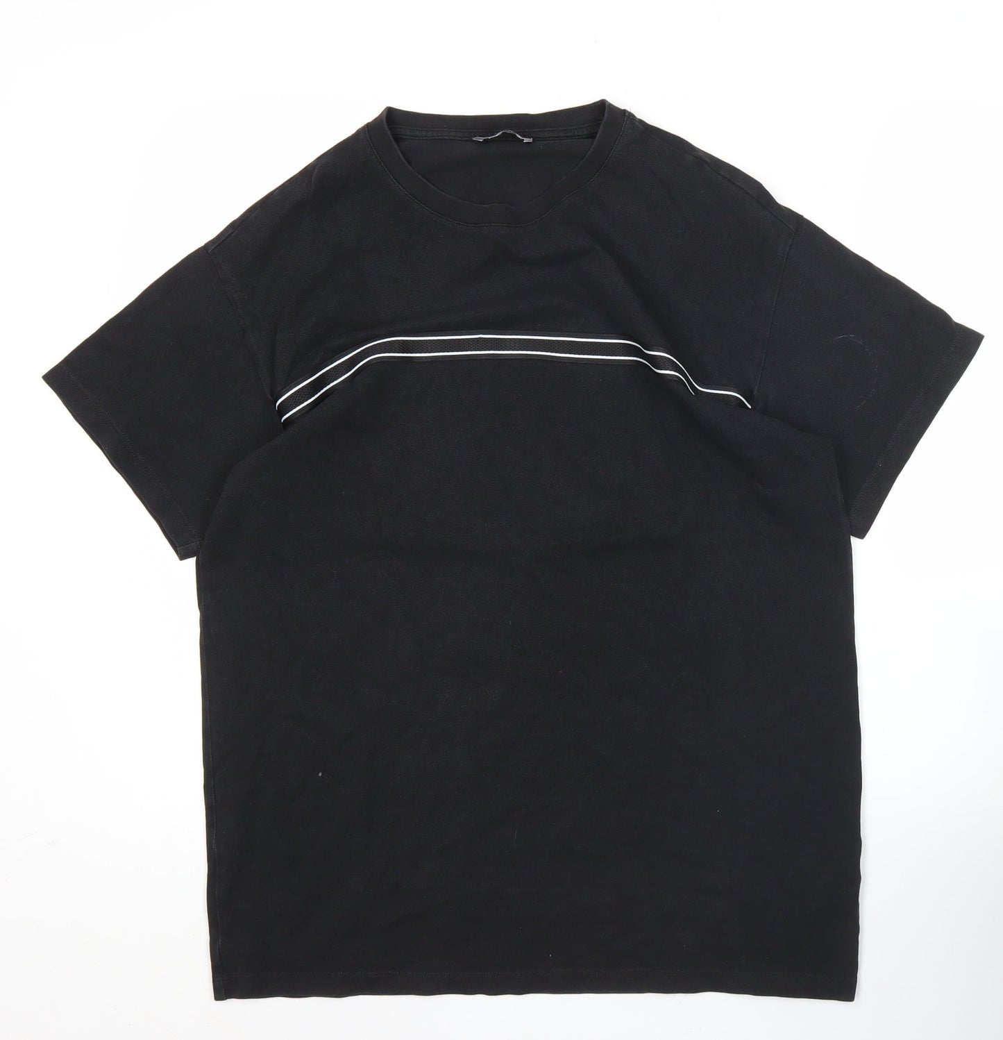 New Look Men Black M Crew Neck Cotton Striped T-Shirt