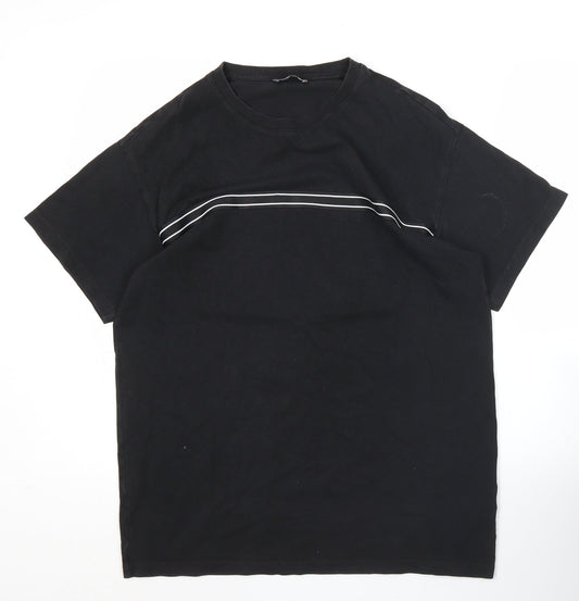 New Look Men Black M Crew Neck Cotton Striped T-Shirt