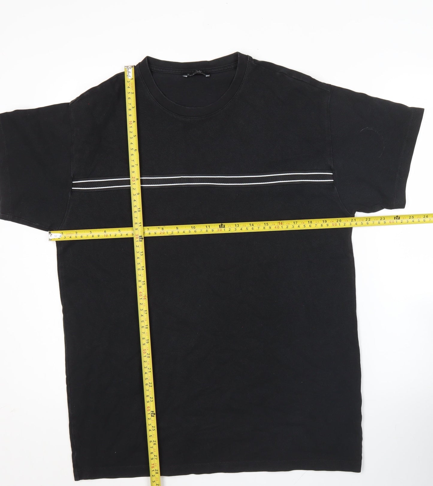 New Look Men Black M Crew Neck Cotton Striped T-Shirt