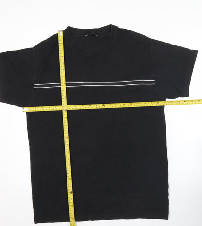 New Look Men Black M Crew Neck Cotton Striped T-Shirt