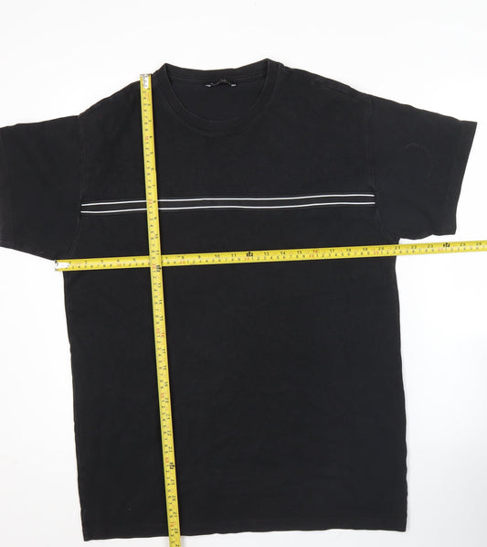 New Look Men Black M Crew Neck Cotton Striped T-Shirt