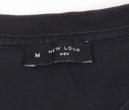 New Look Men Black M Crew Neck Cotton Striped T-Shirt