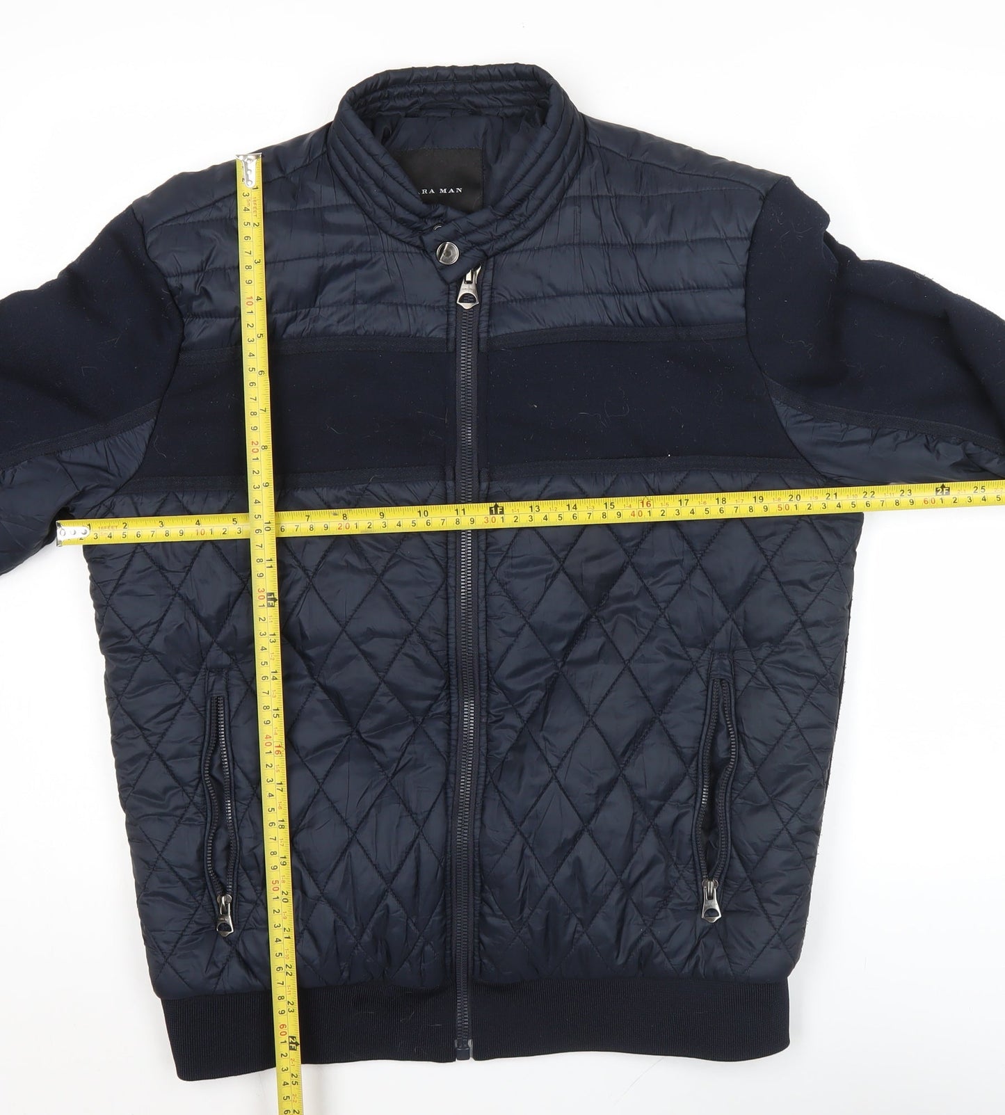 Zara Man Mens Blue Quilted Bomber Jacket L Regular Fit Casual