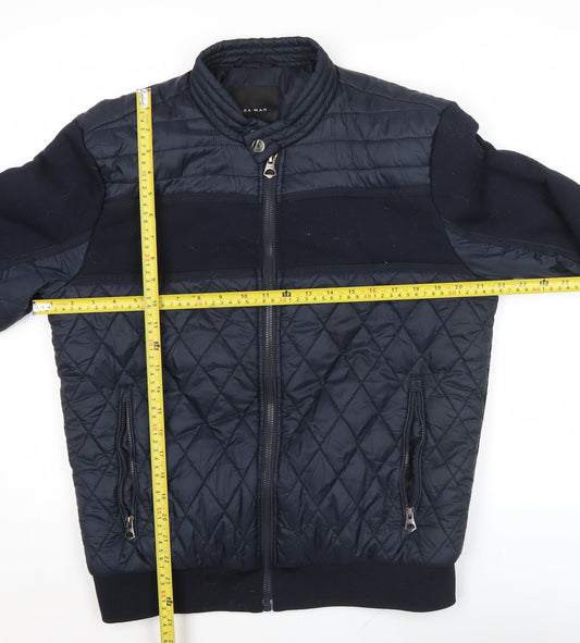Zara Man Mens Blue Quilted Bomber Jacket L Regular Fit Casual