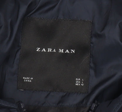Zara Man Mens Blue Quilted Bomber Jacket L Regular Fit Casual