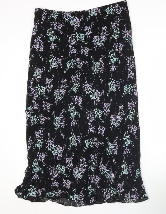 Marks and Spencer Women’s Black Floral A-Line Midi Skirt Size 18