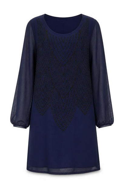 BHS Women’s Blue Sequin Shift Dress Size 16 Long Sleeve
