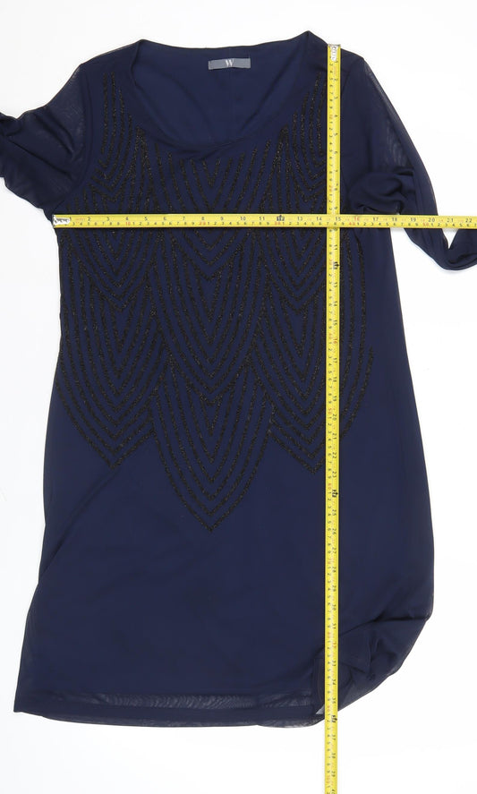 BHS Women’s Blue Sequin Shift Dress Size 16 Long Sleeve