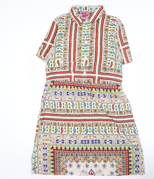 Boohoo Women’s Multicoloured Shirt Dress Size 8 Collared Short Sleeve