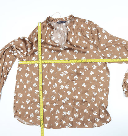 Marks and Spencer Women’s Brown Floral Blouse Size 14 V-Neck Tunic Top