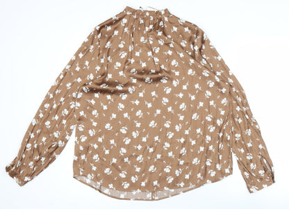 Marks and Spencer Women’s Brown Floral Blouse Size 14 V-Neck Tunic Top