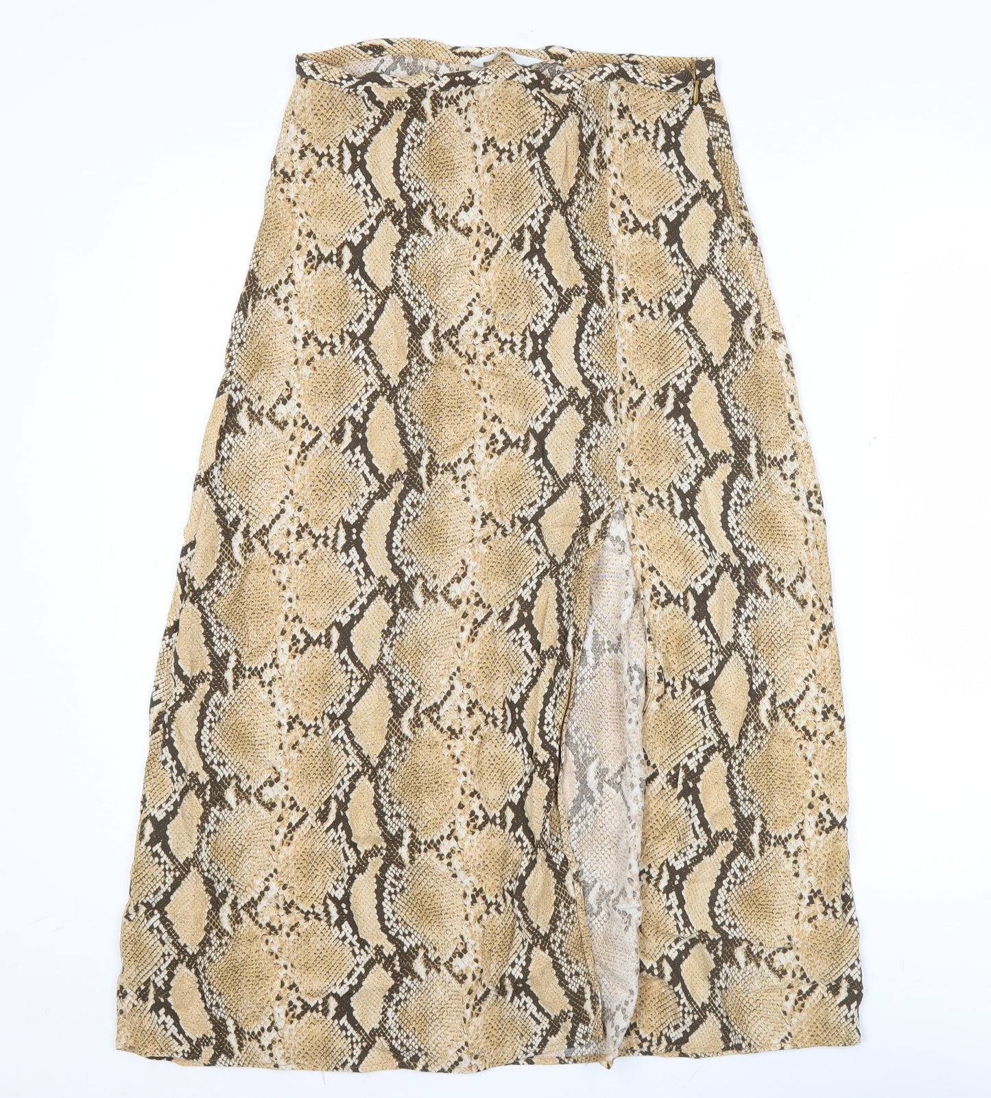 H&M Women’s Beige Snake Print Midi A-Line Skirt Size 12