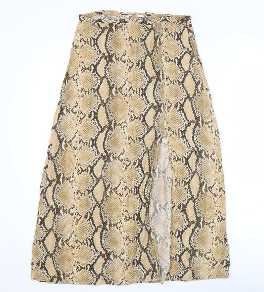 H&M Women’s Beige Snake Print Midi A-Line Skirt Size 12