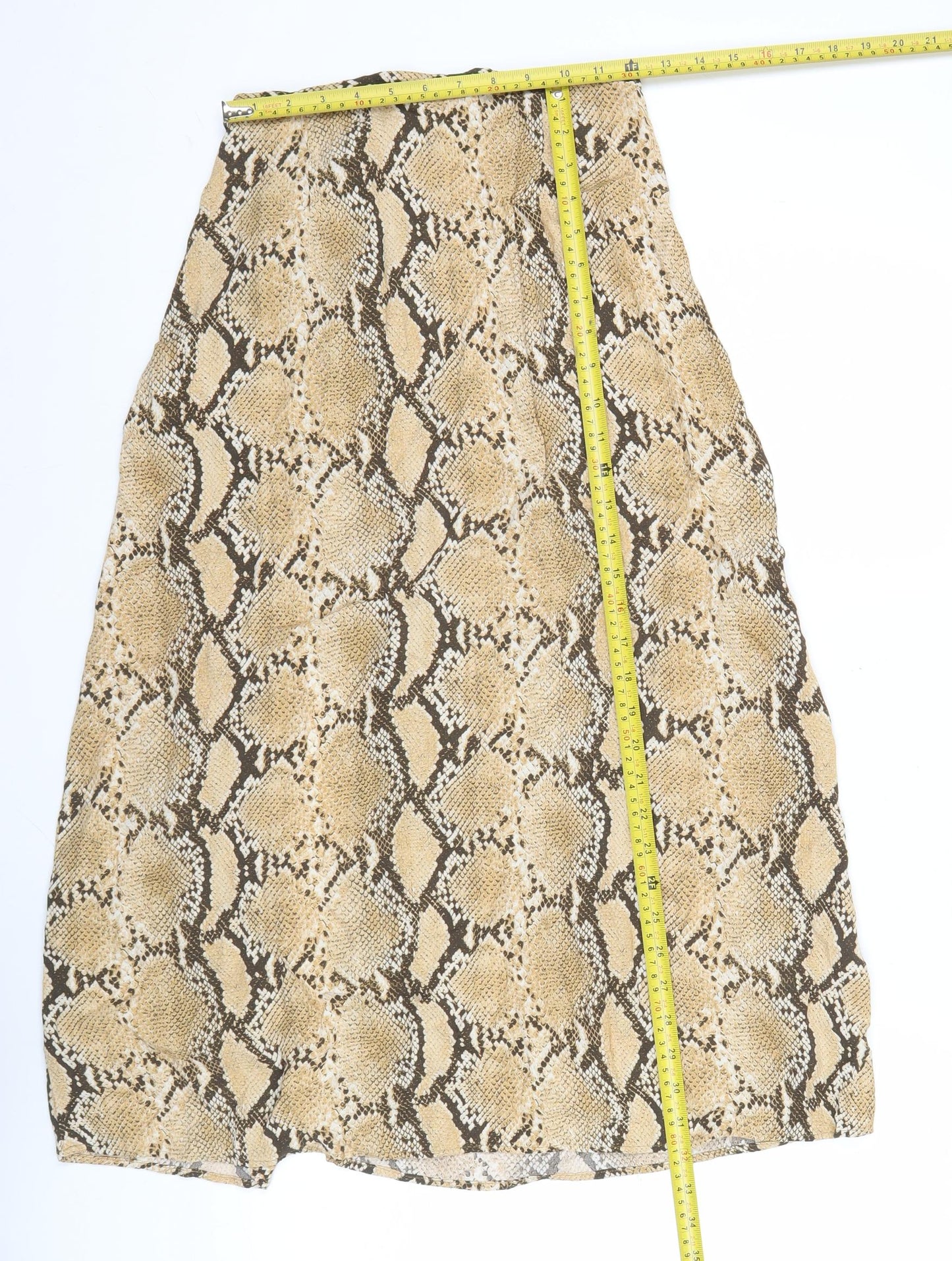 H&M Women’s Beige Snake Print Midi A-Line Skirt Size 12