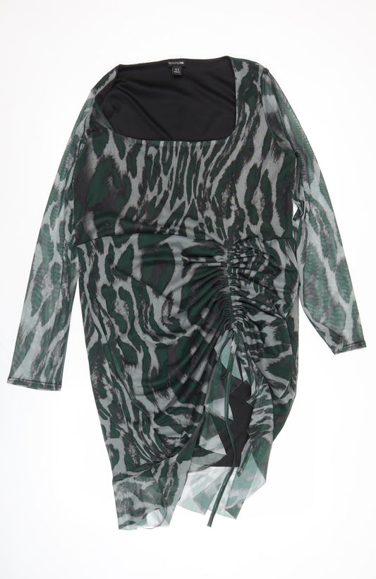 PrettyLittleThing Women’s Green Animal Print Bodycon Dress Size 18