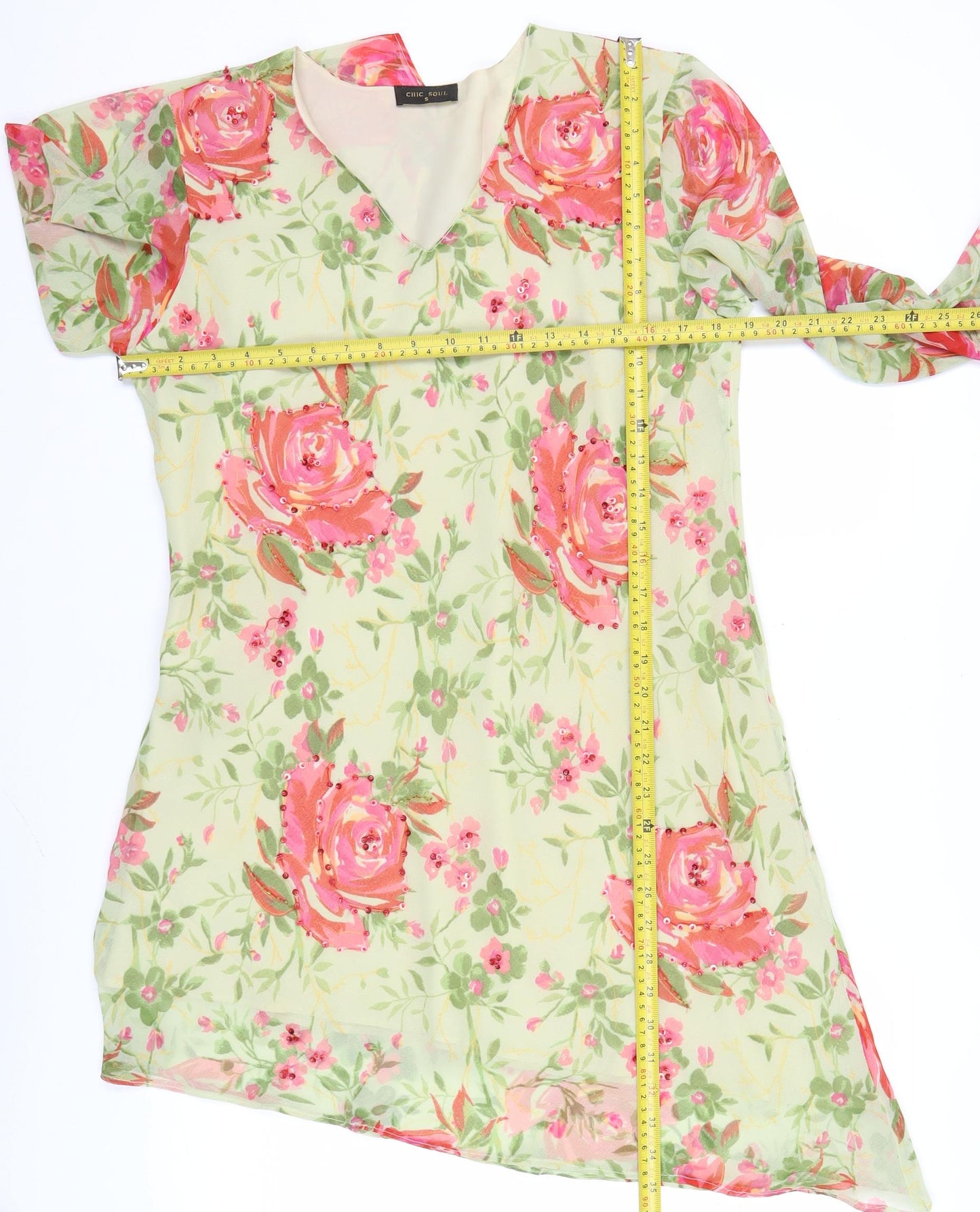 Chic Soul Women’s Multicoloured Floral Shift Dress Size S V-Neck Long Sleeve