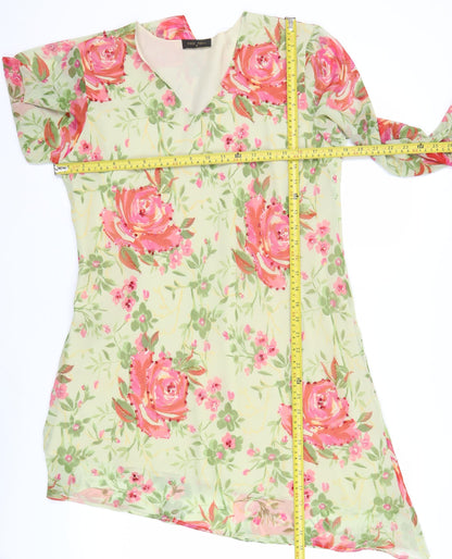 Chic Soul Women’s Multicoloured Floral Shift Dress Size S V-Neck Long Sleeve