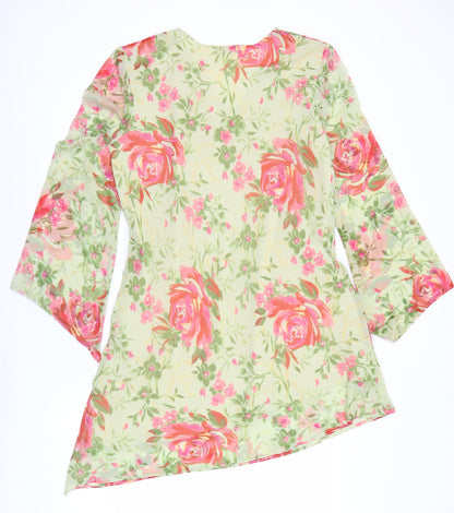 Chic Soul Women’s Multicoloured Floral Shift Dress Size S V-Neck Long Sleeve