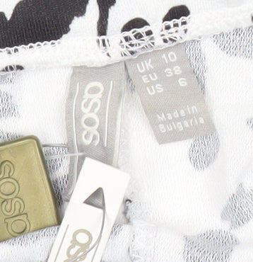 ASOS Women’s Black White Animal Print Pleated Midi Skirt Size 10