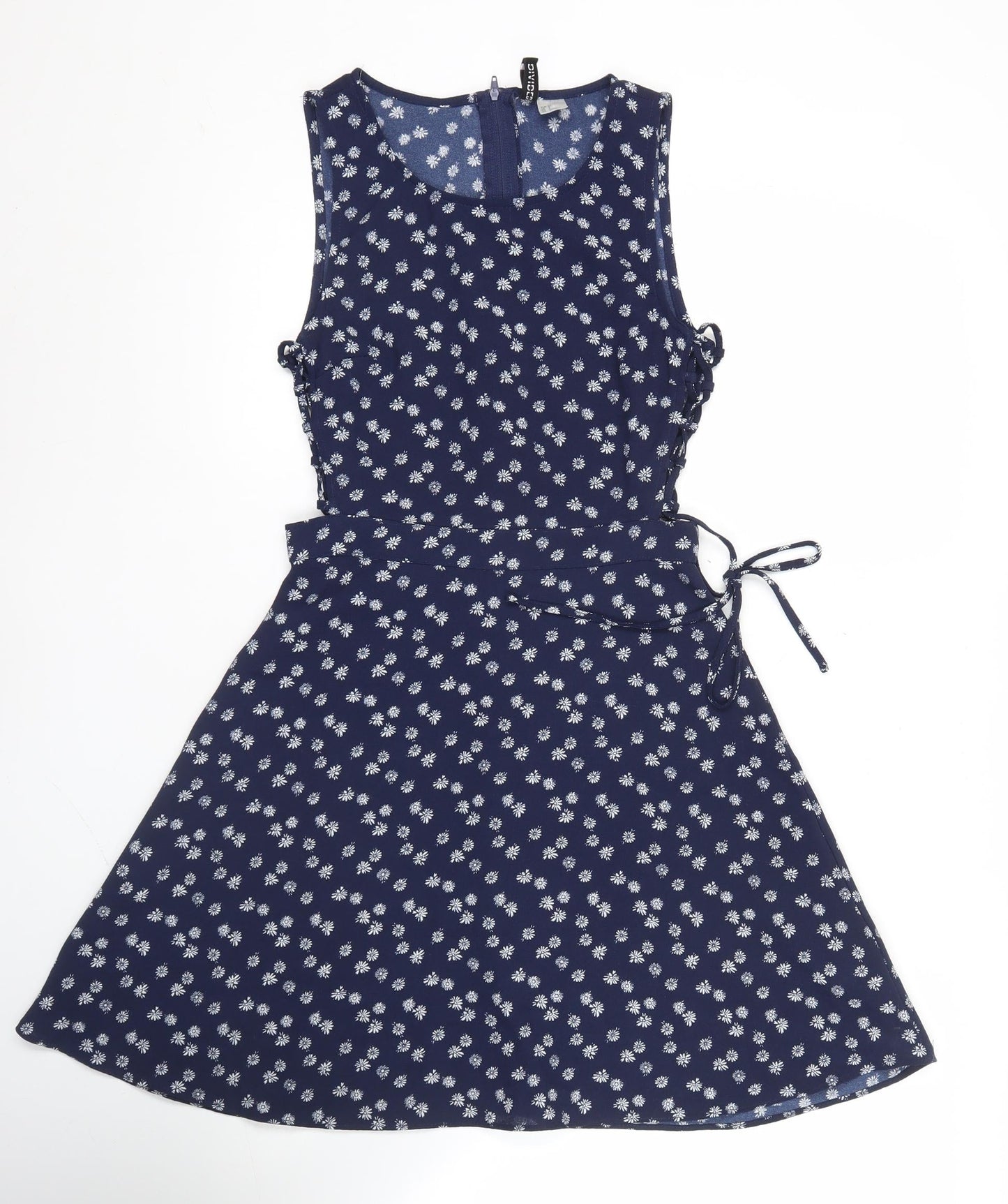 H&M Divided Women’s Blue Floral A-Line Dress Size 6 Sleeveless V-Neck
