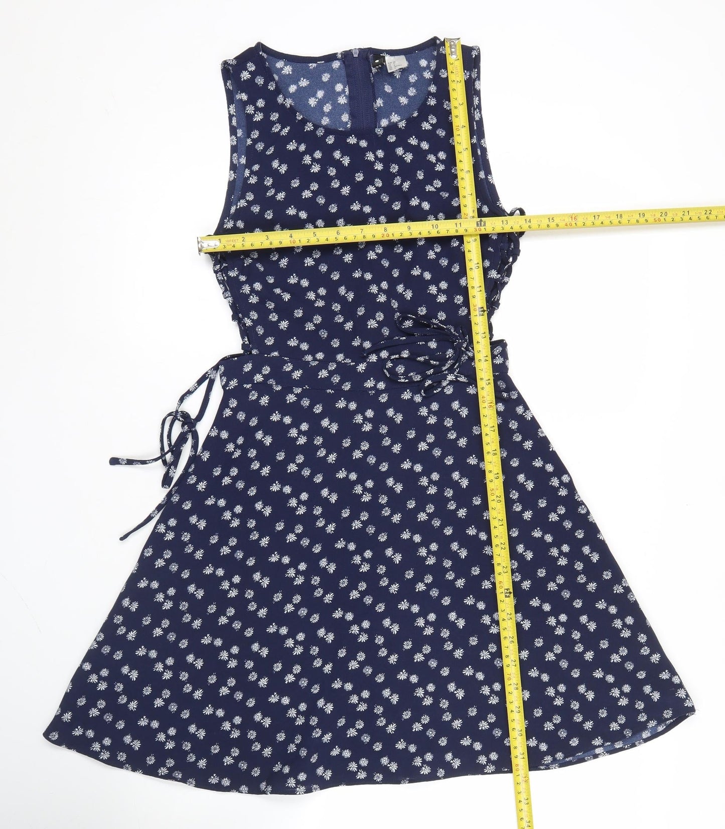 H&M Divided Women’s Blue Floral A-Line Dress Size 6 Sleeveless V-Neck