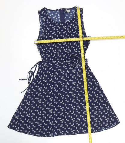 H&M Divided Women’s Blue Floral A-Line Dress Size 6 Sleeveless V-Neck