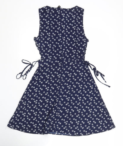 H&M Divided Women’s Blue Floral A-Line Dress Size 6 Sleeveless V-Neck