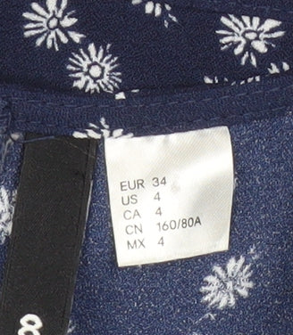 H&M Divided Women’s Blue Floral A-Line Dress Size 6 Sleeveless V-Neck