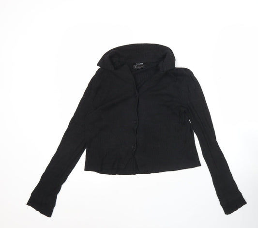 Firetrap Womens Black Size 8 Cropped Button-Up Long Sleeve Shirt