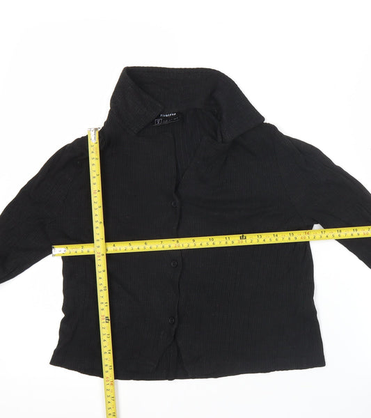 Firetrap Womens Black Size 8 Cropped Button-Up Long Sleeve Shirt