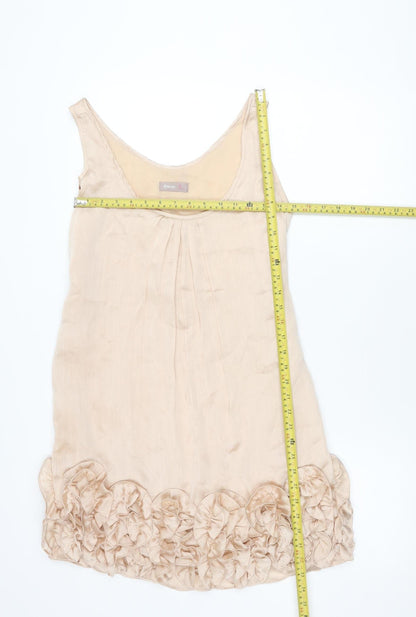 Awear Women’s Beige Shift Dress Size 10 Sleeveless Ruffle Scoop Neck