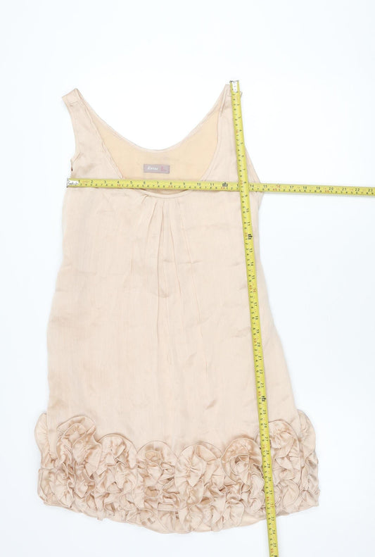 Awear Women’s Beige Shift Dress Size 10 Sleeveless Ruffle Scoop Neck