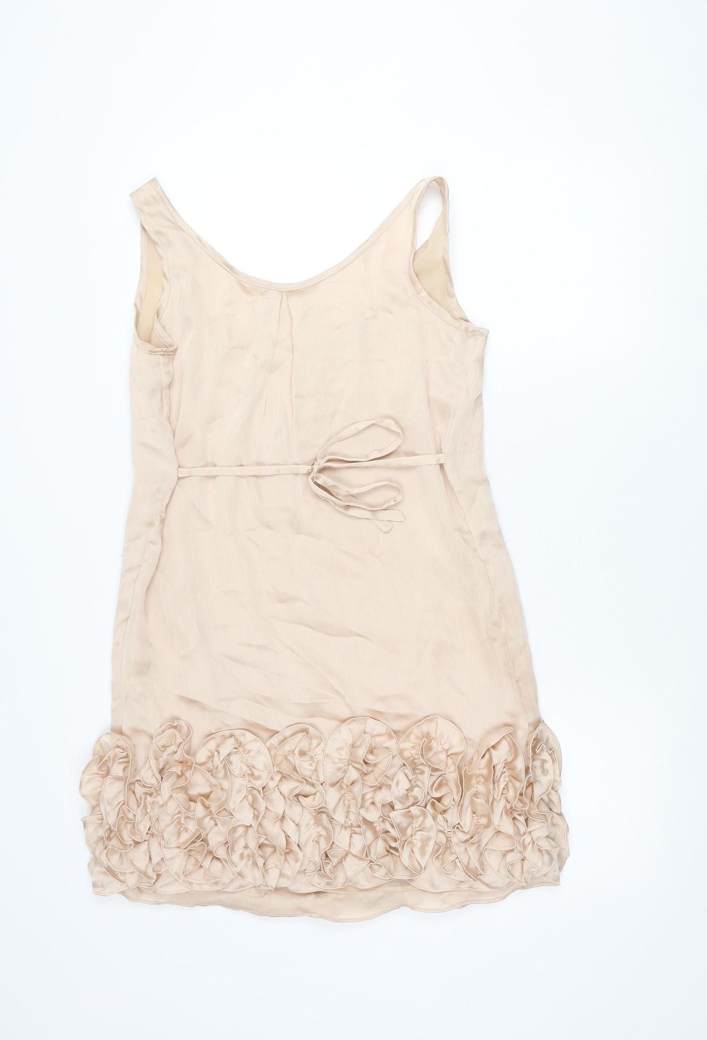 Awear Women’s Beige Shift Dress Size 10 Sleeveless Ruffle Scoop Neck