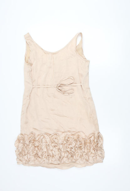 Awear Women’s Beige Shift Dress Size 10 Sleeveless Ruffle Scoop Neck