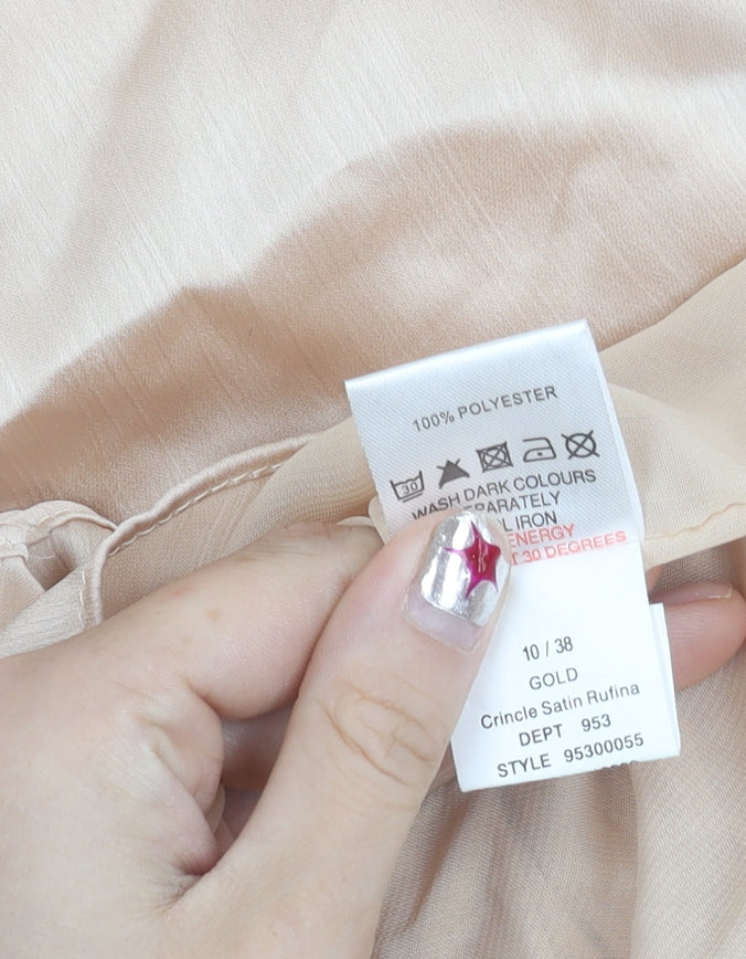 Awear Women’s Beige Shift Dress Size 10 Sleeveless Ruffle Scoop Neck